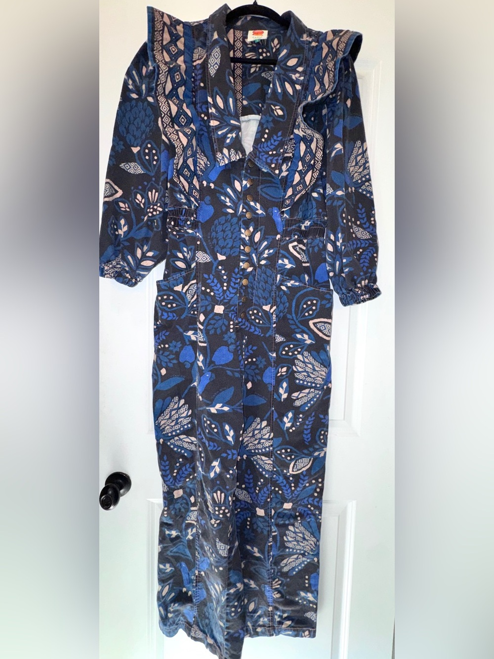 FARM Rio Macaw Forest Tropical Jumpsuit Black Blue Cotton Sz M - Picture 7 of 11
